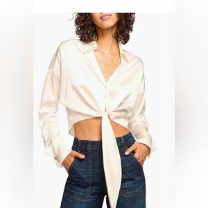 NWT SZ XL Ramy Brook Farrah Tie Hem Crop Stretch Silk Shirt